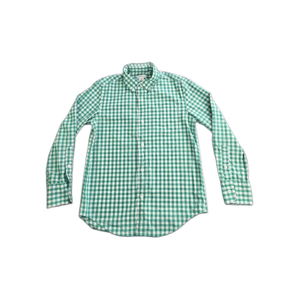 Crewcuts Boy's Sz 8 Green White Long Sleeve Button-Down Plaid Shirt Cotton Z2-56